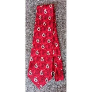Tie 70s 80s 90s Y2K Mens Fashion Neckwear Red Beige Paisley silk 4 Wide 58 Long